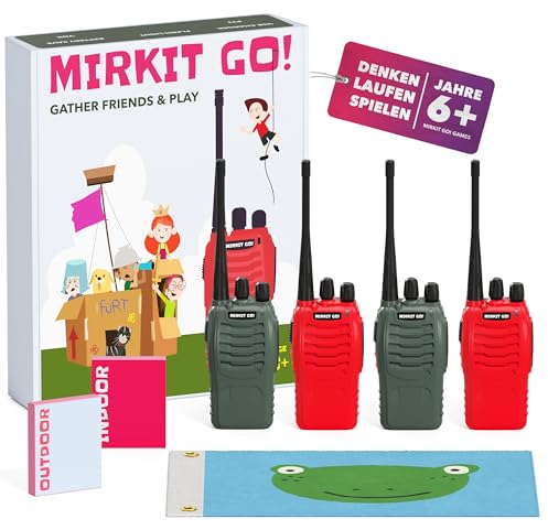 Mirkit go Spiel mit 4X Wiederaufladbarer Walkie Talkie für Kinder & 4 Spiele. Outdoor Spiele für Kinder + 4X Kids Walkie Talkie + Gratis Handschellen