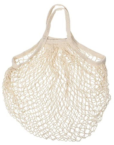 sourcing map Cotton Mesh Bag, 15x13.8 Reusable Washable Mesh Net String Grocery Bags Organizer for Fruits Vegetables Shopping Beige White