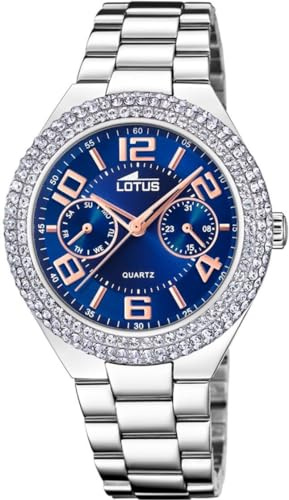 LOTUS Reloj Mujer Analógico de Acero Inoxidable 316l Plateado | Movimiento de Cuarzo Multifunción, Cristal Mineral de Alta Resistencia, Resistente al Agua 5 ATM, Special Prices 18918/2