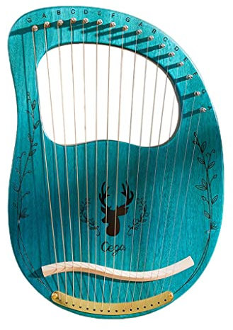 BESSTUUP Lyre Harfe Mahagoni 16 Metallsaiten Hirsch-Design / Lyra-Harfe / gravierte Harfe mit Tragetasche & Stimmschlüssel gratis – Blau, 16 Saiten