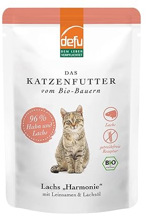 defu Katzenfutter | 14 x 85 g | Bio Lachs Harmonie Nassfutter | Premium Bio Katzenfutter | Pate für Katzen