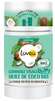LOVEA - Scrub Viso Stick - Olio Di Coco Bio - Esfolia In Morbido, Liscio & Ammorbidisce - Tutti i Tipi di Pelle - 100% Di Origine Naturale - Vegano - Certificato Bio - Made in France - 40 g