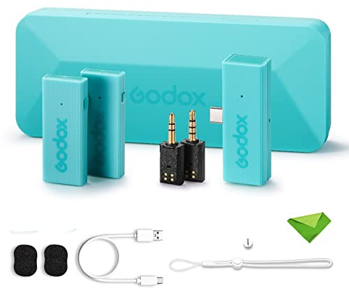 GODOX MoveLink Mini UC Kit 2 Wireless Lavalier Microphone for Android Phone, 2.4G Lavalier Mic 100m(328ft.) Range, Lapel Microphone for DSLR Cameras Vlogging, TikTok, Interviewing, YouTube (Green)
