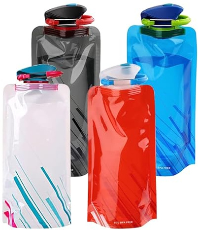 GERUI 4 Stück faltbare Trinkflasche 700ml Wasserflasche Outdoor Wandern | Zusammenklappbare Flaschen für Reisen, Camping und Sport, platzsparend wiederverwendbar
