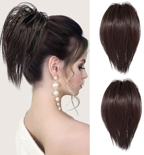 Fulang Hair 2/Pack Pferdeschwanz mit Klammer Haarteil mit Klammer Haarteil Mit Gummiband Groß Dutt Krallen Clip Messy Bun Haarteile Gewellt Natürlich Kunsthaar Haargummi Damen
