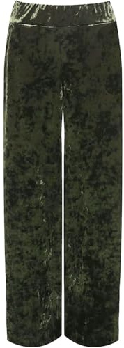 Dam gatumode utsvängda breda ben stil ficka lätt velour sammet byxor damer plus storlek brett ben sammet Palazzo elastisk midja byxa UK 14-28, gRÖN, 50/52 SE