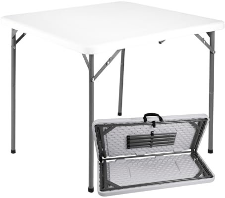 Durabull Plastic Folding Table - 86cm x 86cm HDPE with metal legs. Versatile Indoor & Outdoor Solution for All Occasions - Easy Setup, Folds in Half for Compact Storage, with Carry Handle (2Ft8)