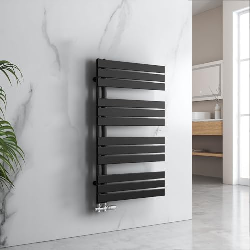 EMKE Badheizkörper Handtuchhalter 1041x600 mm, Handtuchheizkörper Seitenanschlusss Flach Handtuchwärmer Handtuchtrockner Heizkörper Bad Handtuchheizung Schwarz 639W