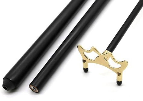 BILMAG Billard Zubehör Cue Queue Brücke Queuebrücke Oma Messing + Holzstiel 145cm 2-TLG, Schwarz Matt (Butt Deluxe + Plastikfüßen)