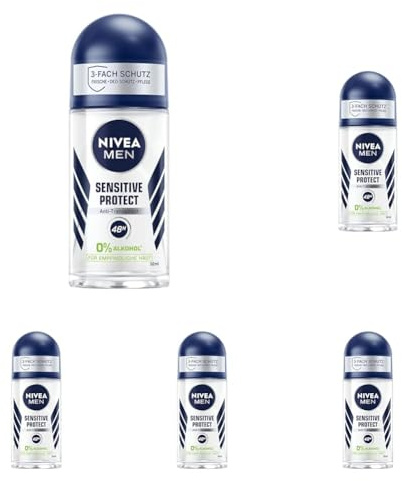 NIVEA MEN Sensitive Protect Deo Roll-On (50 ml), Antitranspirant für sensible Haut, Deodorant schützt 48h vor Achselnässe, ohne die Haut zu reizen (Packung mit 5)
