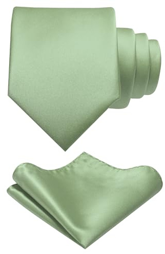 RBOCOTT Sage Green Tie and Pocket Square Necktie with Tie Clip Set(8cm-42)