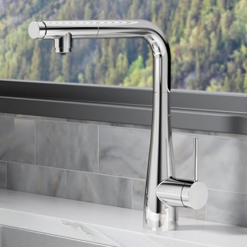 IMEX - Rubinetto Cucina Estraibile con Osmosi Integrata | Rubinetto Monocomando Osmosi 2 Vie con Doccetta Estraibile | Rubinetteria in Ottone | Serie Split | Colore Cromato