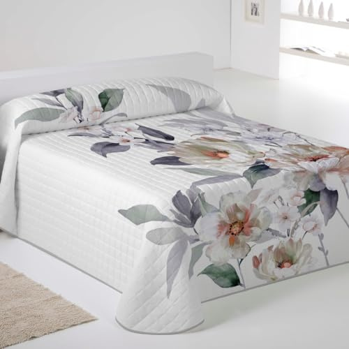 NATURALS ICEHOME - Colcha Bouti Estampada o Lisa para Verano y Entretiempo - Microfibra Extra Suave - Acolchado a Rombos - Cubrecama Reversible (Cheer, Cama 150)