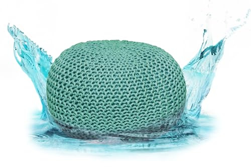 ELYFLAIR® Premium Sitzpouf wasserdicht Ø 55cm oder 45cm - Pouf für Outdoor und Indoor - Sitzhocker in Grobstrick-Optik für Garten, Terrasse, Pool - 100% recycelter Kunststoff (Mint, Ø55cm)