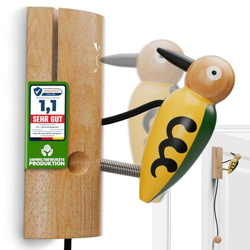 Eli® Pájaro carpintero de madera para niños – Timbre para casa del árbol – Casa de juegos – Habitación infantil – Puerta principal – Casa de zancos – Casa de juegos – Campana – Regalo para niños y