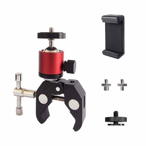 Evanveliry Super Clamp with Mini Ball Head Mount, Camera Clamp Mount with 1/4 Screw for LED Light