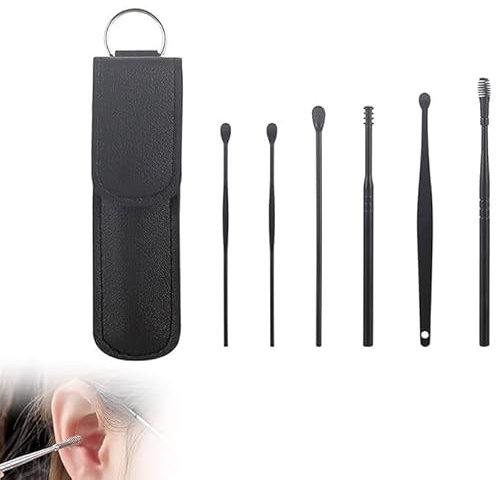 Innovatives Ohrenschmalz Reinigungswerkzeug, Edelstahl-Ohrenschmalz-Reinigungswerkzeug-Set mit Aufbewahrungstasche, Ohrreinigungswerkzeug für Kinder und Erwachsene, Unisex (Schwarz)