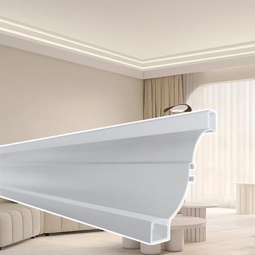Plinthe de canal LED en aluminium avec accessoires pour moulage de murs et de plafonds blancs, 1 éclairage indirect double face personnalisable (1 m)
