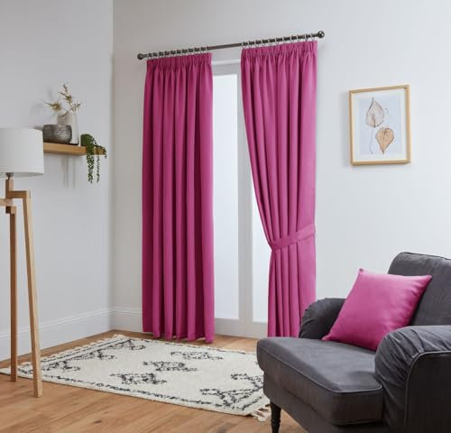 John Aird Blackout Curtains Pencil Pleat with Tie Backs (Fuchsia,W 90 x L 72 (2 Panels) Thermal Energy Saving Curtains for Bedroom & Living Room