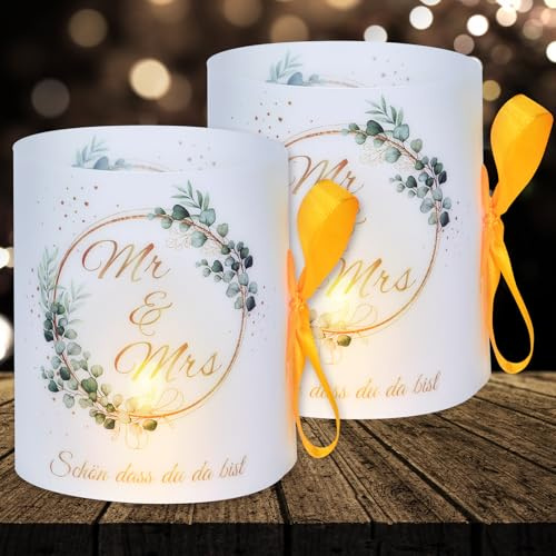 16 Windlichter Tischdeko Hochzeit Deko Mr & Mrs Hochzeit Deko Schön Dass Du Da Bist Deko für Hochzeit Tischdeko mit Tee und Kerzen (mit farbigen Seilen)