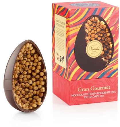Venchi - Huevo de Chocolate, Chocolate Extra Negro 70%, con Avellana Piamonte Enteras, con Sorpresa, Sin Gluten, Vegano, 540 gr, Colección Pascua, Idea Regalo