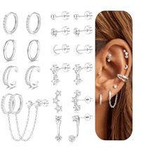 Roheafer 10 Pares Pendientes Acero Quirurgico, Piercing Oreja 14K Oro Pendientes Mujer, Hipoalergénico Helix Lóbulo Múltiples Piercings Plata