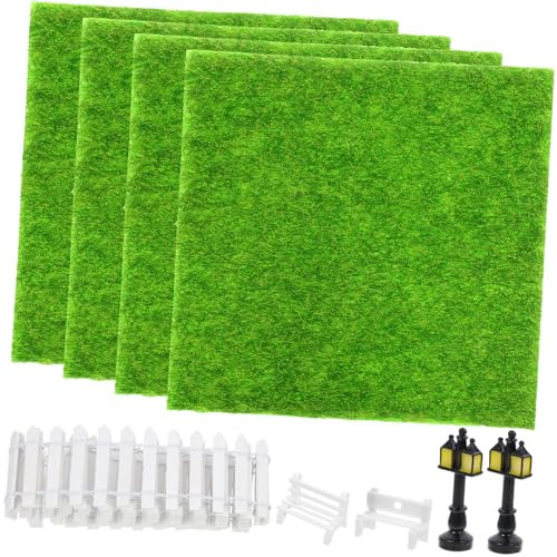 Warmhm 1ensemble Miniature Garden Décor Accessoires De Maison De Poupée avec Lampadaire Banc De Jardin Et Clôture pour Décoration De Cour Miniature