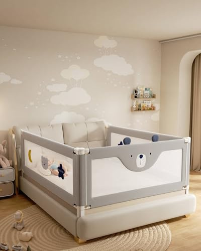 3 Piece Bed Rails for King Size Bed, No-Drill Needed Baby Bed Rail Guard | Thickened Child Safety Side Railing Guards, Height Adjustable Bedrail for Kids, 3-Side for King Bed 74.8”x78.7”x78.7”