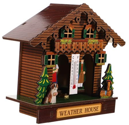 Toyvian Station Météo Murale Décoration Murale Élégante avec Baromètre et Hygromètre en Bois pour Lecture Température et Humidité Intérieure et Extérieure