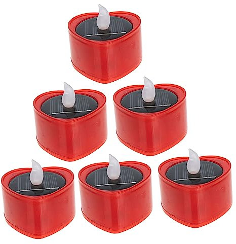 OFFSCH 6pcs Solar Powered Flameless Tea Lights Outdoor Heart-Shaped Led Candle Lamps Waterproof Warm White Flickering Garden Decor