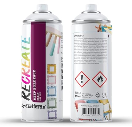RECREATE Deep Bordeaux Violet Satin Spray Paint for Wood, Metal, Plastic | Quick Drying, Smooth, Durable, Easy-to-Apply | Indoor / Outdoor | For Furniture, Craft, Doors, Ornaments, Pots, Frames
