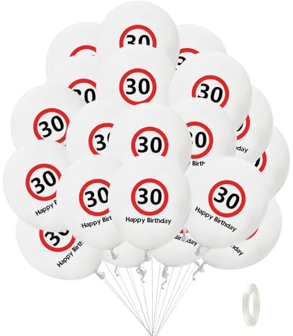 Affivia Luftballon 30 Geburtstag Deko,20 Stück Verkehrsschild Luftballons 30 Geburtstage Männer Frauen,Deko 30 Geburtstag Mann Frau,Party Luftballons 30. Geburtstage Weiß Rot,Geburtstagsdeko 30 Jahre