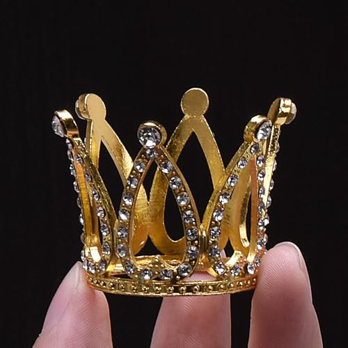 Mini Gold Crown Cupcake Topper Tiny Doll Tiara Crowns Crystal Rhinestone Crown for Baby Shower Birthday Wedding Christmas Prince Princess King Themed Party Decorations Newborn Photo Prop