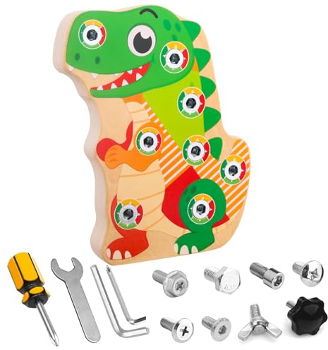 Liangding Giocattolo Educativo in Legno a Forma di Dinosauro, Montaggio Montessori con 8 Viti e 4 Attrezzi, Giochi Didattici per Bambini 3-6 Anni, Sviluppo Motricità Fine e creatività