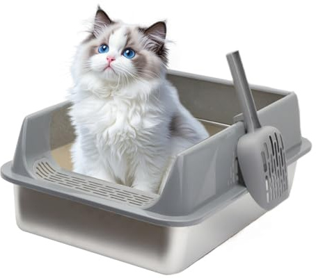 Semicerrado Acero Inoxidable Arenero Gato, 40x30x19cm Profundizado Y Reforzado Areneros para Gatos, Resistente A Las Salpicaduras Y Fácil De Limpiar, Pala para De Gatos Incluida