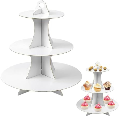 Tortenständer,3-tier Cardboard Cupcake Stand，Etagere Pappe Weiß Muffin Ständer,Faltbare kuchenständer für Mehrstöckige Kuchen Weihnachten Hochzeit Hochzeitstortenständer Geburtstag Babyparty 30x30cm