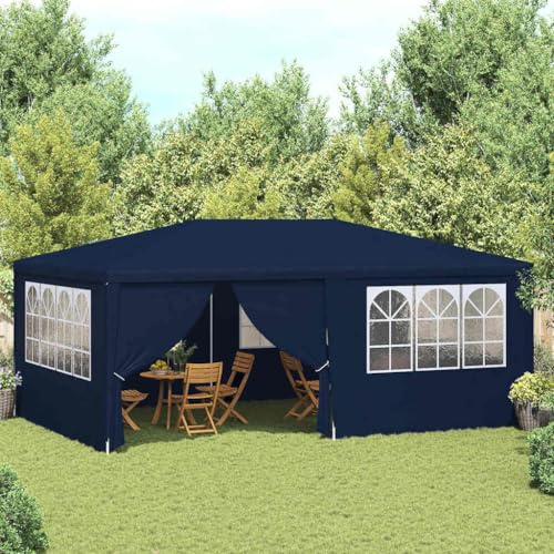 Profi-Partyzelt mit Seitenwänden, 4x6 m Blau 90 g/m² PE, UV- & Wasserbeständig, Stahlrahmen, für Outdoor-Events & Gartenpartys, Inklusive Montagezubehör