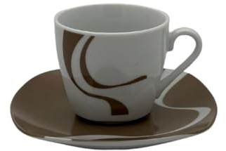 Omniacasa Kyo Tortora caffè – Set 12 pz in Porcellana (6 Tazzine + 6 Piattini) Bianco e Tortora, Design Moderno Made in Italy, Lavastoviglie e Microonde, Confezione Regalo