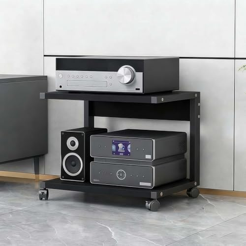 TAUIANE Mueble Multimedia De 2 Niveles, Estante para Consola De Videojuegos, EstanteríA Moderna para Audio Y VíDeo, con Ruedas, Estantes De Madera, para SalóN O Sala De Juegos,001,50x40x45cm