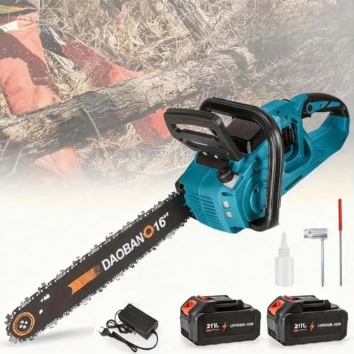 Tronçonneuse Électrique Sans Fil 3500W, Tronçonneuse à Batterie 16 Pouces avec Moteur Brushless, 2 Batteries 3.0Ah & Chargeur, Tronçonneuses pour Bois, Bûches et Arbre (2 Batteries)
