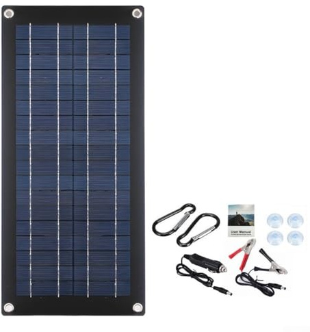 Chargeur solaire 60 W 12 V-18 V pour caravane, voiture, van, bateau - Entretien de la batterie avec double sortie USB et pinces crocodiles