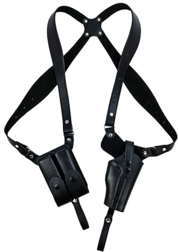 Grtheenumb Fundas para Hombros|Fundas para Armas, Hombro de Cuero PU Ajustable para Transporte Oculto con Bolsa Doble para Revistas para Caza, Cosplay, Exteriores