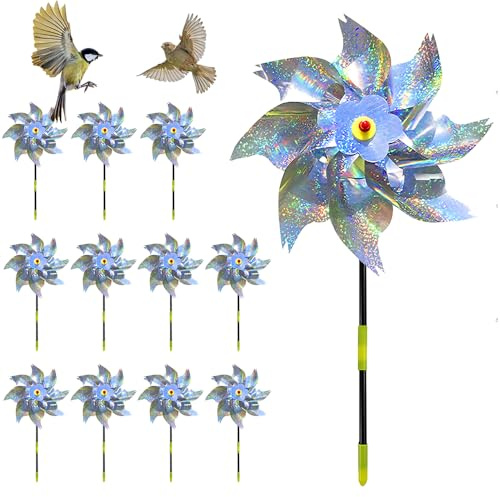 Moulin à Vent Anti-Oiseaux, NAVESO 12 PCS Anti Pigeons pour Balcon, Moulin à Vent Réfléchissant, Répulsif Pigeon pour Balcon, Jardin, Verger, Maison, Ferme, Protection du Jardin Contre Les Oiseaux