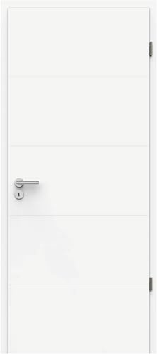 Exklusive Wohnraumtür CAVA mit hochwertiger Durat®-Oberfläche - Komplettpaket (inkl. Zarge + Griff) - Weiß - Streifen Design - Röhrenspan - Höhe 1985 mm (1010 x 2005 mm - Maulweite 140 mm, DIN-Rechts)