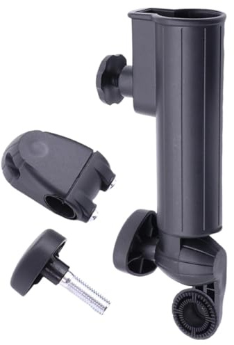 wkao Golf Cart Umbrella Holder, Adjustable, 9.1 in Plastic Stand, Universal Mount for 3 or 4 Wheel Carts, Angle Control Knob, Black