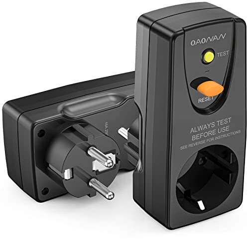 OAONAN FI Schutzschalter Steckdose, Fehlerstrom Schutzschalter Stecker, Personenschutz-Adapter, Personenschutzstecker, Schutzkontaktstecker für Haushalt Geräte, Werkzeuge, außen