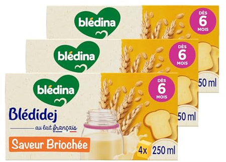 Blédina Blédidej - Céréales bébé Lactées Saveur Briochée - Dès 6 Mois - 12 briques de 250mL
