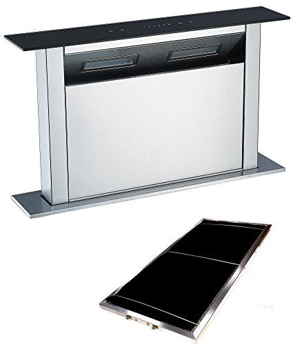 Cookology Downdraft Extractor Fan Glass & Recirculating Carbon Aluminium Filters in Silver - 60cm Width - Touch Control Panel - Easy to Fit Filters - Concealed in Worktop - Powerful Extraction Rate