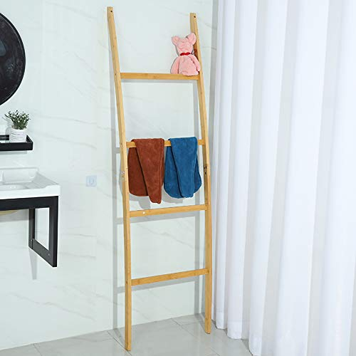 SOUREPOSE Towel Ladder Towel Rail Bamboo 4 Rail Clothes Rack for Bathroom Living Room