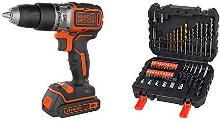 Black+Decker BL188KB-QW - Taladro Percutor Motor Brushless con 2 velocidades 18 V + BLACK+DECKER A7188 - Set de 50 piezas con brocas y puntas para atornillar y taladrar